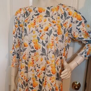 Floral Watercolor Yellow & Orange Tunic Top